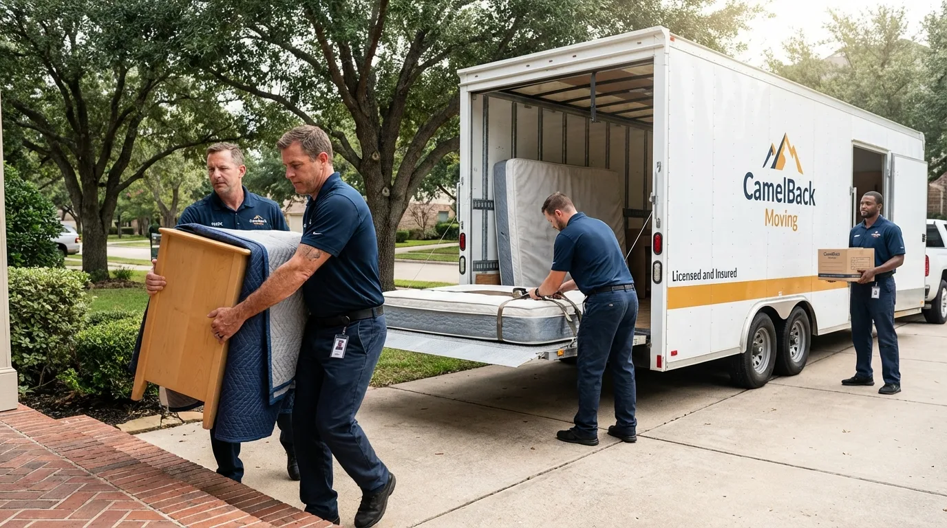 Crew loading residential truck for cross-state move from Buckley, WA